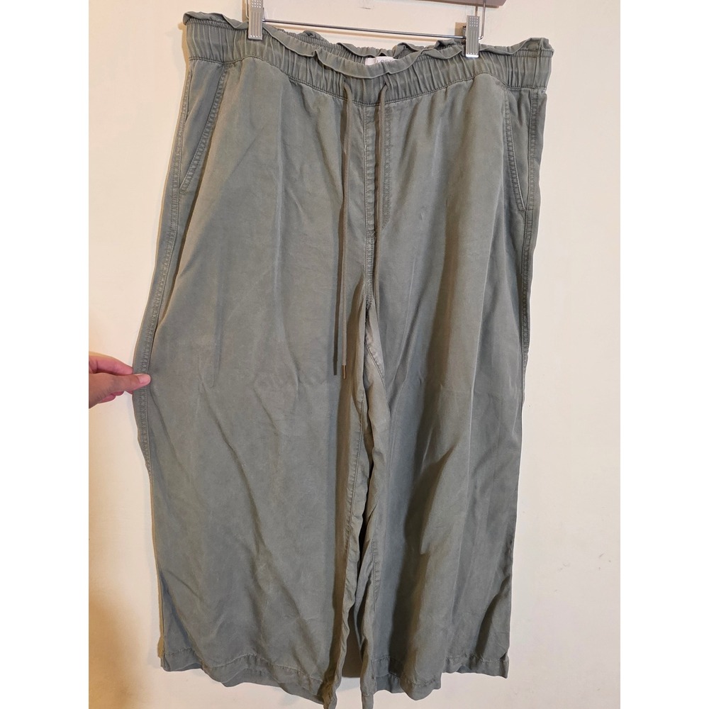 Loft Olive Green Lyocell Wide Leg Crop Pants Paperbag Waist XL 581334